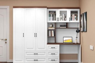 衣柜学习桌一体；书桌衣柜一体样板