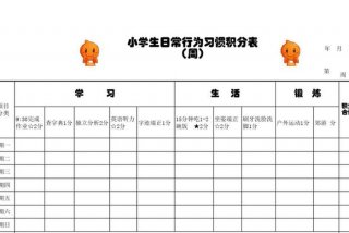 小学生奖励积分表 小学生奖励积分表打印版