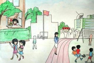 小学生校园生活绘画、小学校园生活简单画画