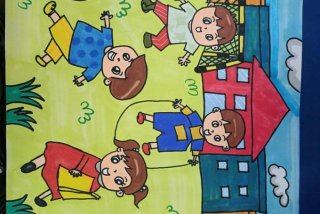 校园生活图画一等奖；校园生活画简单又漂亮简笔画