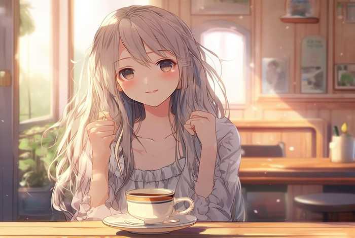 喝咖啡图片唯美图片动漫；喝咖啡图片唯美图片动漫女