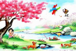 孩子眼中的幸福生活国画，孩子眼中的幸福生活国画作品