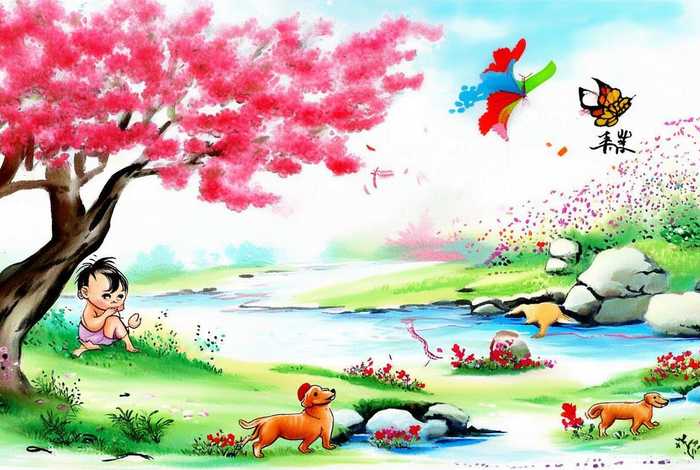 孩子眼中的幸福生活国画，孩子眼中的幸福生活国画作品