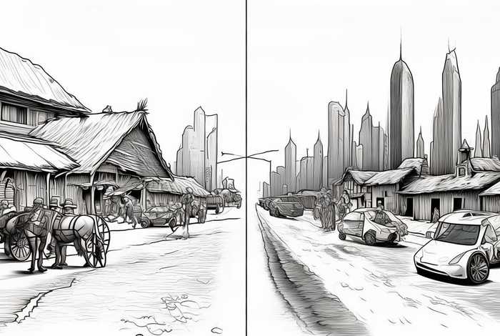 过去和现在生活方式的变化；过去和现在生活方式的变化简笔画