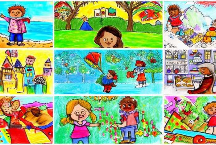儿童画我的假期（儿童画我的假期生话画人物不同扬景,不同内容）