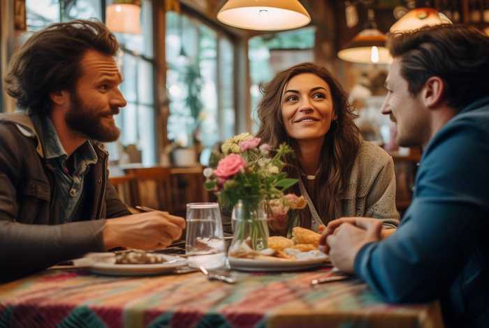 两男一女吃饭、两男一女吃饭的图片