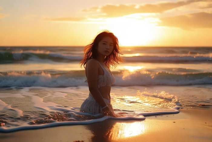 李沁海边生活照，李沁海边生活照片高清