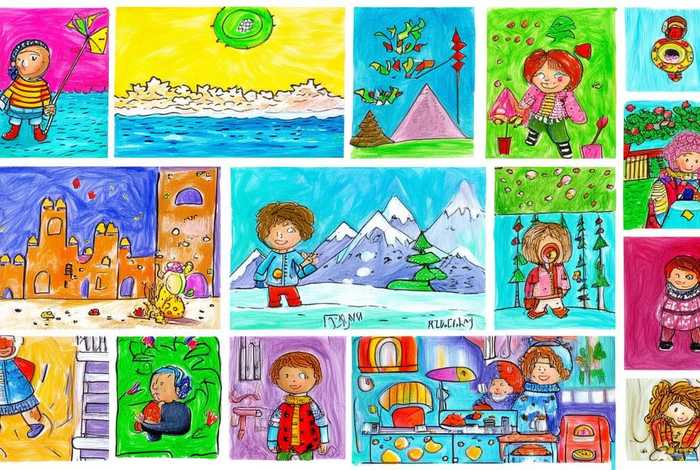 儿童画我的假期（儿童画我的假期生话画人物不同扬景,不同内容）
