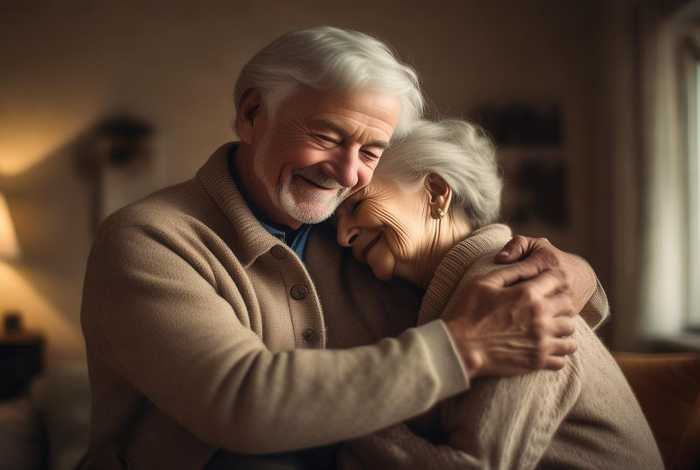 夫妻生活姿势图片；老年夫妻拥抱姿势图片