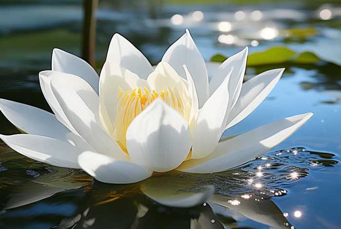 白莲盛放洁白无瑕、洁白无瑕的白莲花