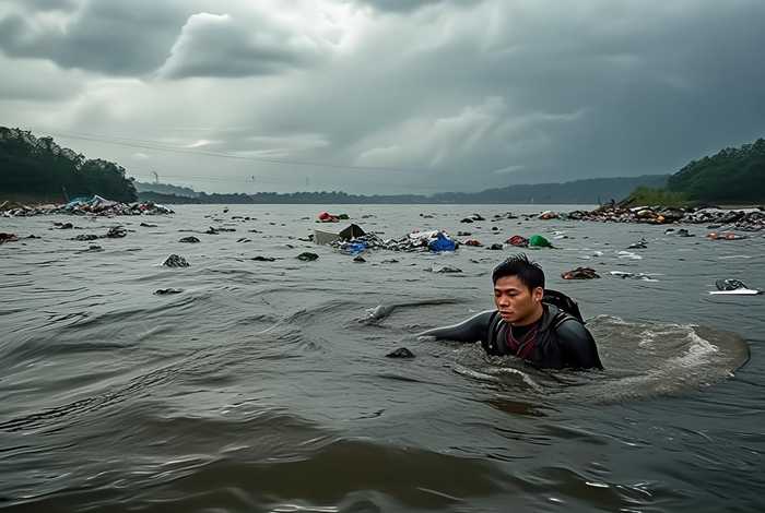 洛阳一饮用水库漂浮大量垃圾；河南多地暴雨,洛阳一水库泄洪,男子捕鱼被洪水冲走