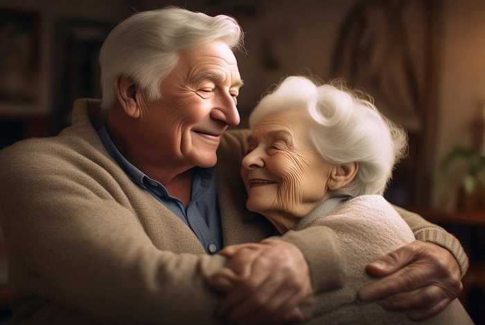 夫妻生活姿势图片；老年夫妻拥抱姿势图片