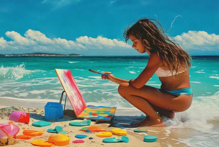 绘画我的暑假生活游泳；绘画我的暑假生活游泳作品