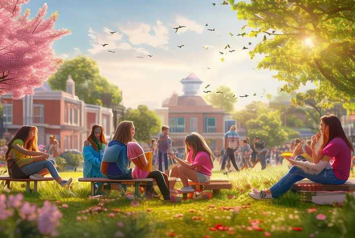 多彩的校园生活绘画图片；多彩的校园生活绘画图片简单