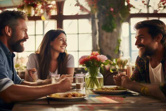 两男一女吃饭、两男一女吃饭的图片