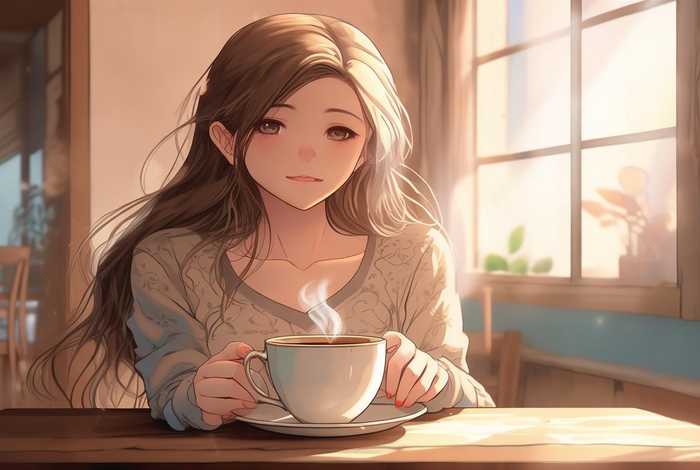 喝咖啡图片唯美图片动漫；喝咖啡图片唯美图片动漫女