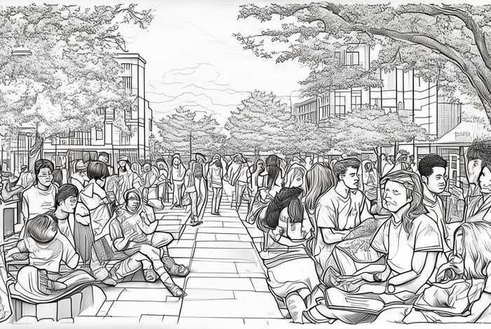 表现校园生活的线描，表现校园生活的线描画