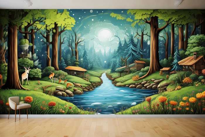 森系生活墙绘；森系生活墙绘图片大全