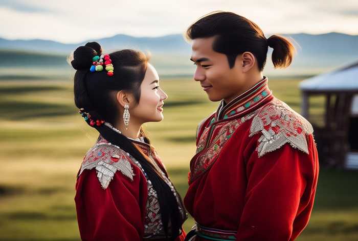 蒙古生活装情侣款 蒙古族情侣服装图片