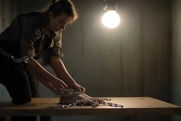 女囚犯脚链戴上过程 - 女囚犯脚链戴上过程图片