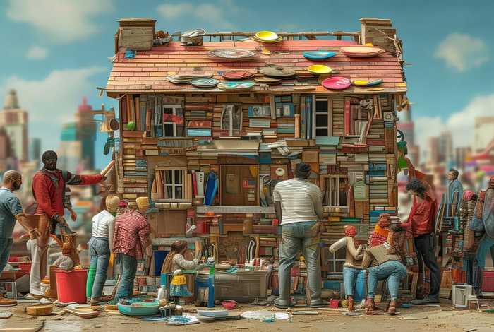 生活盖浇作品；生活盖房子