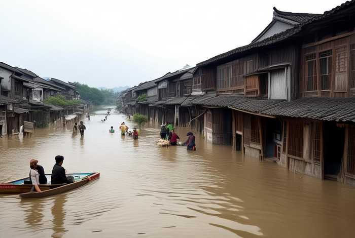 南宁扬美古镇洪水被淹、南宁扬美古镇洪水-