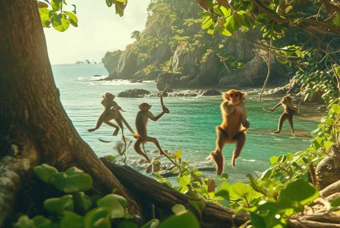 生活在荒岛 - 生活在荒岛上的猴子