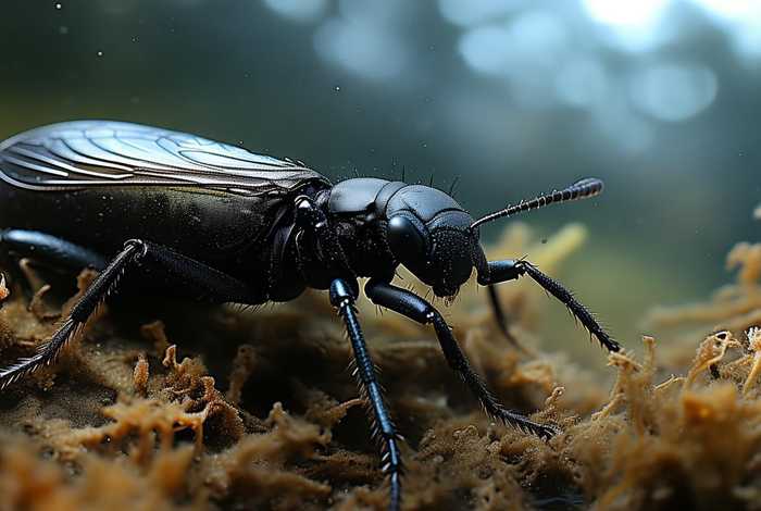 生活在水里的昆虫 黑色 装死时像枯树枝一样 生活在水里黑色的虫子 细