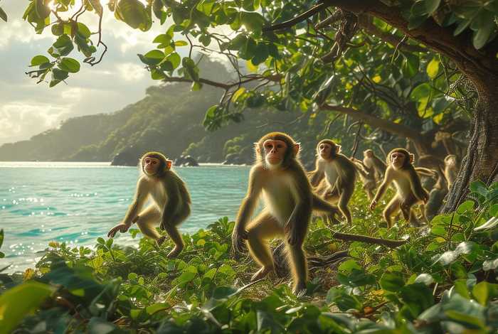 生活在荒岛 - 生活在荒岛上的猴子