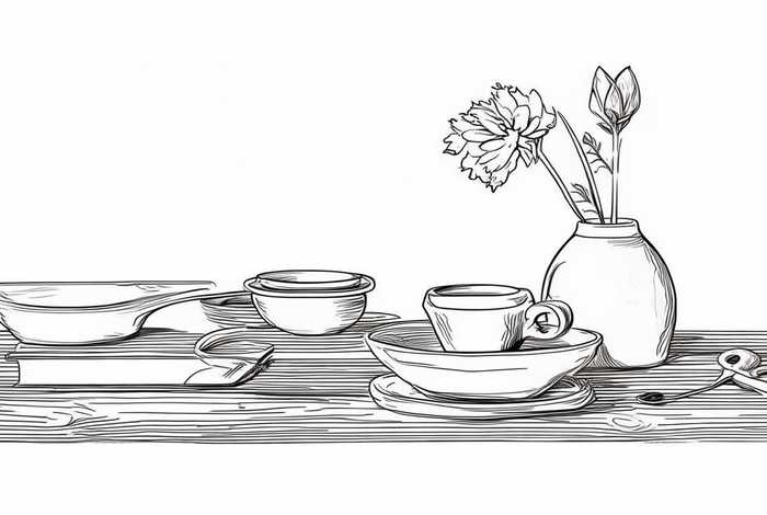 生活用品静物线描图片；生活用品静物线描图片简单