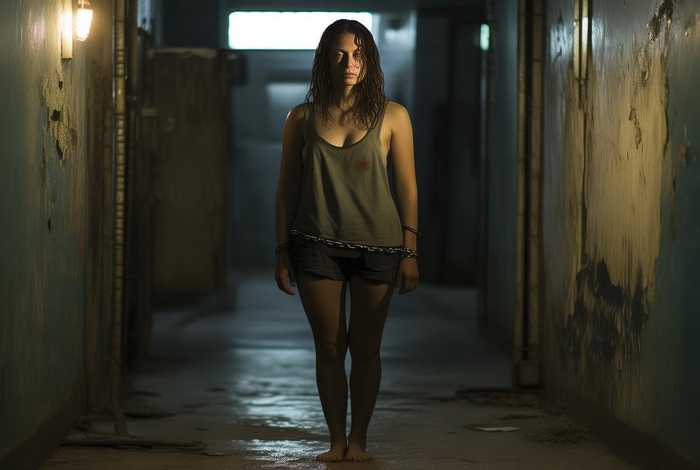 女囚犯赤着脚手脚戴上；女囚犯赤着脚手脚戴上视频