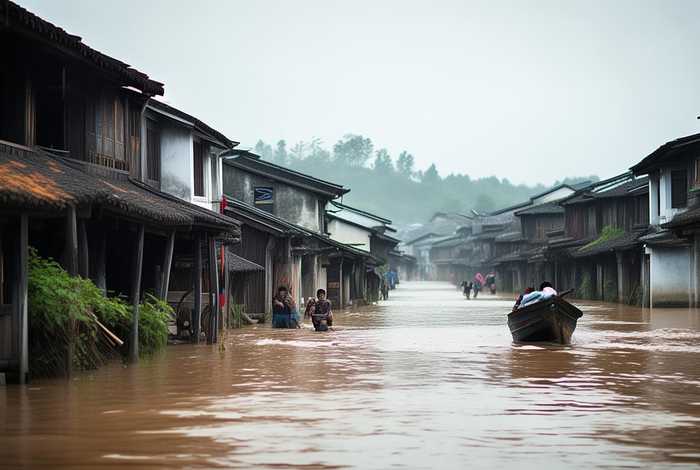 南宁扬美古镇洪水被淹、南宁扬美古镇洪水-