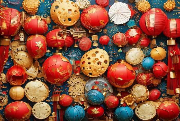 生活材料制作融和国庆与中秋元素的美术作品，手工以国庆和中秋为主题