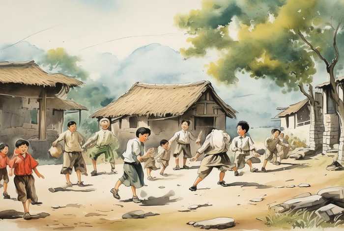 五六十年代的农村生活踢毽子 - 五六十年代的农村生活国画图片