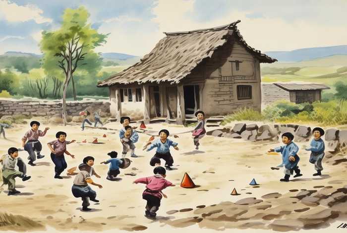五六十年代的农村生活踢毽子 - 五六十年代的农村生活国画图片