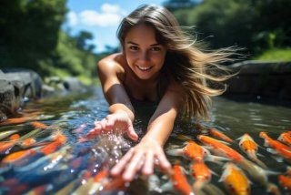 女子作死徒手喂鱼，女子作死徒手喂鱼视频