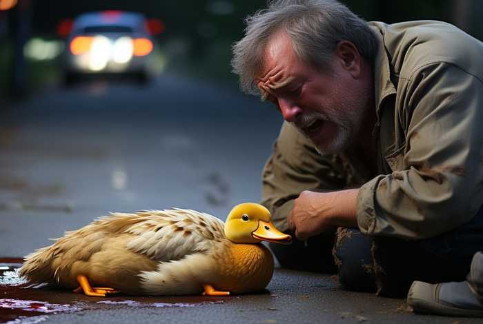 宠物鸭被车轧死主人伤心痛哭、鸭子被别人开车压死了打110