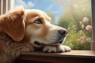 图片宠物狗趴在窗口望着外面是什么意思（图片宠物狗趴在窗口望着外面是什么意思呢）