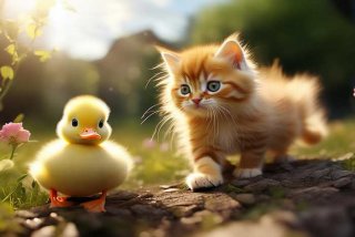 宠物小猫小鸭（宠物小猫小鸭子图片）