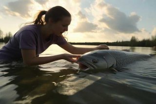女子喂养500斤大鱼当宠物课、女子作死徒手喂鱼