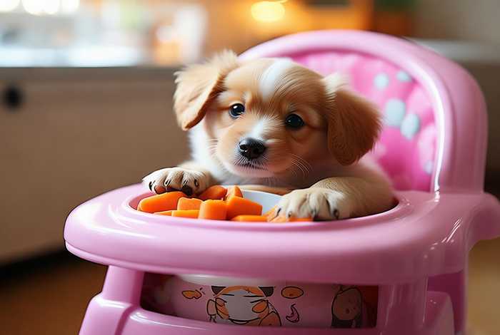 宠物狗坐宝宝椅吃饭、狗狗坐着吃饭还是站着吃饭