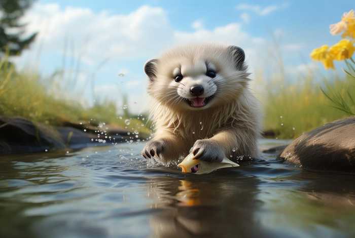 宠物貂捕鱼；宠物貂捕鱼视频