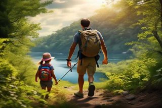 徒步旅行英语、爸爸喜欢野营钓鱼和徒步旅行英语