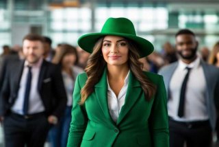 商务旅行戴绿色帽子的女老板同行；商务旅行戴绿色帽子的女老板同行女主演