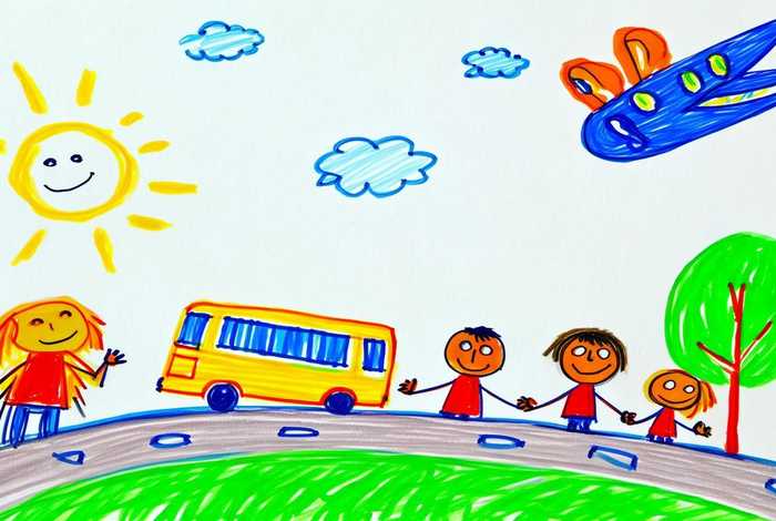 一起去旅行图片儿童画；一起去旅行图片儿童画简单