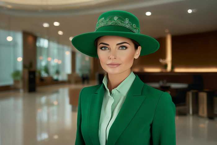 商务旅行中戴绿色帽子的女老板同行 怎么看不了了；商务旅行戴帽子的女老板图片