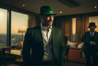 商务旅行戴绿帽子、商务旅行中戴绿色帽子的老板同行台词