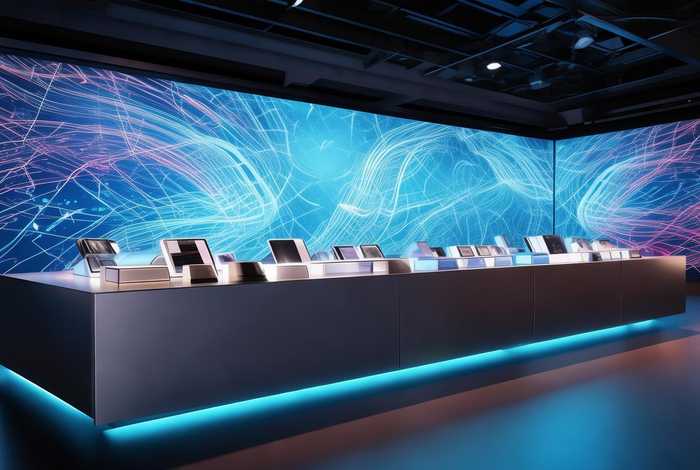 电子产品展示、电子产品展示台背景墙效果图