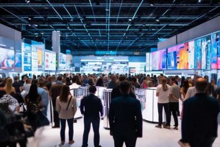 电子产品展览会背景视频人多，电子产品展会主题