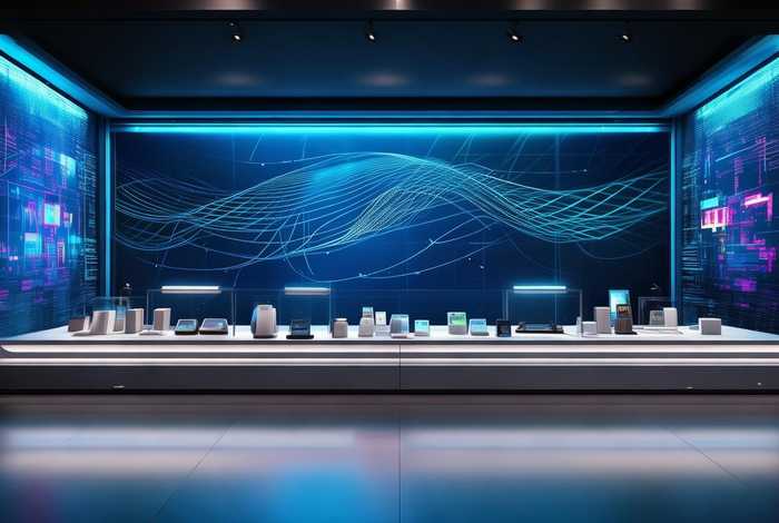 电子产品展示、电子产品展示台背景墙效果图